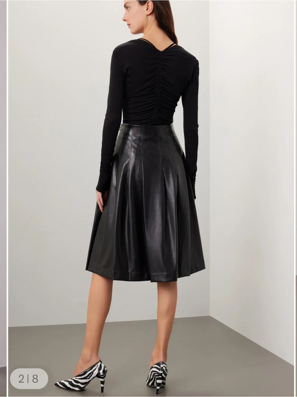 Black Faux Leather A-Line Midi Skirt - Picture 4 of 16